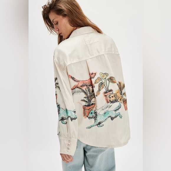 NWT! FP Free People Watercolor Animal Print Button Down Sz Small - Picture 2 of 5